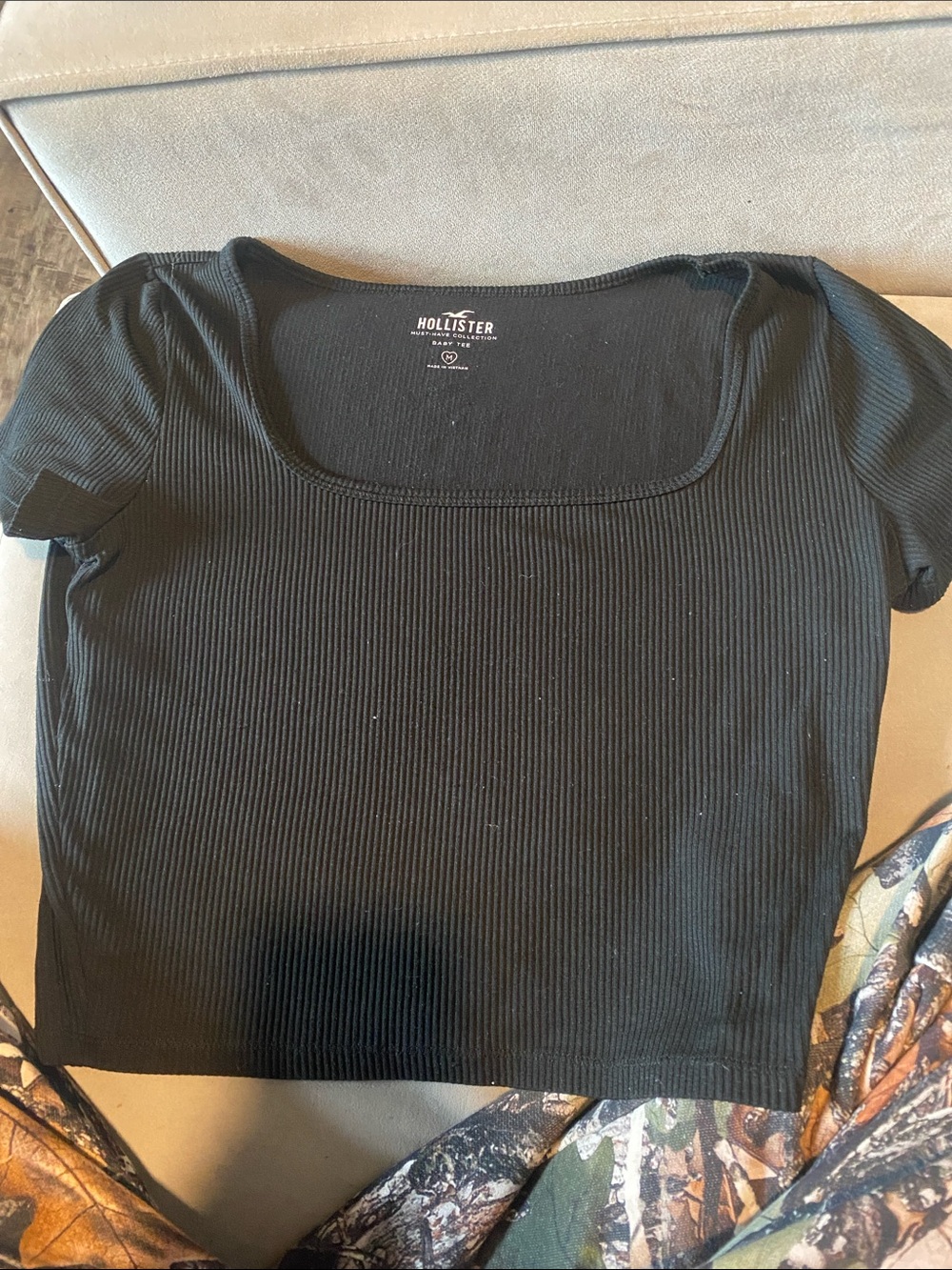 Hollister Black Ribbed Square-Neck Crop Tee
